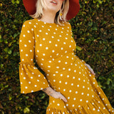 Imogen Petite 3-Tier Ruffle Maxi Dress in Mustard Polka