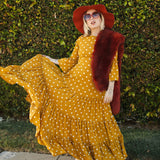Imogen Petite 3-Tier Ruffle Maxi Dress in Mustard Polka