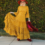 Imogen Petite 3-Tier Ruffle Maxi Dress in Mustard Polka