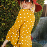 Imogen Petite 3-Tier Ruffle Maxi Dress in Mustard Polka