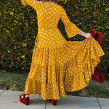 Imogen Petite 3-Tier Ruffle Maxi Dress in Mustard Polka