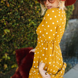 Imogen Petite 3-Tier Ruffle Maxi Dress in Mustard Polka