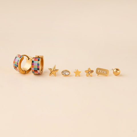 Checkered Super Chunky Huggie Hoop Earrings