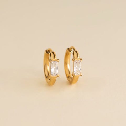 Titanium Baguette Crystal Rounded Huggie Hoop Earrings