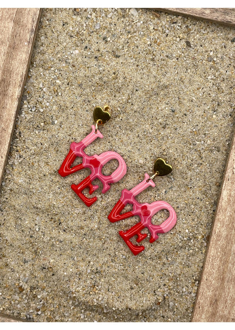 Ombre LOVE Earrings with Heart Stud
