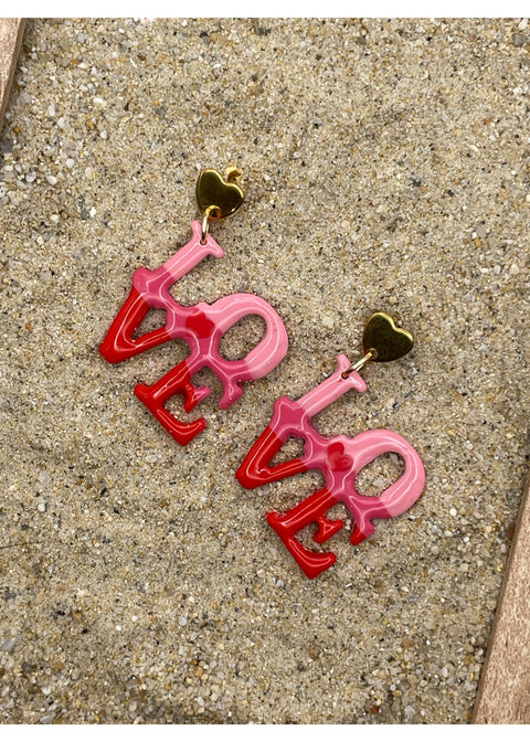 Ombre LOVE Earrings with Heart Stud