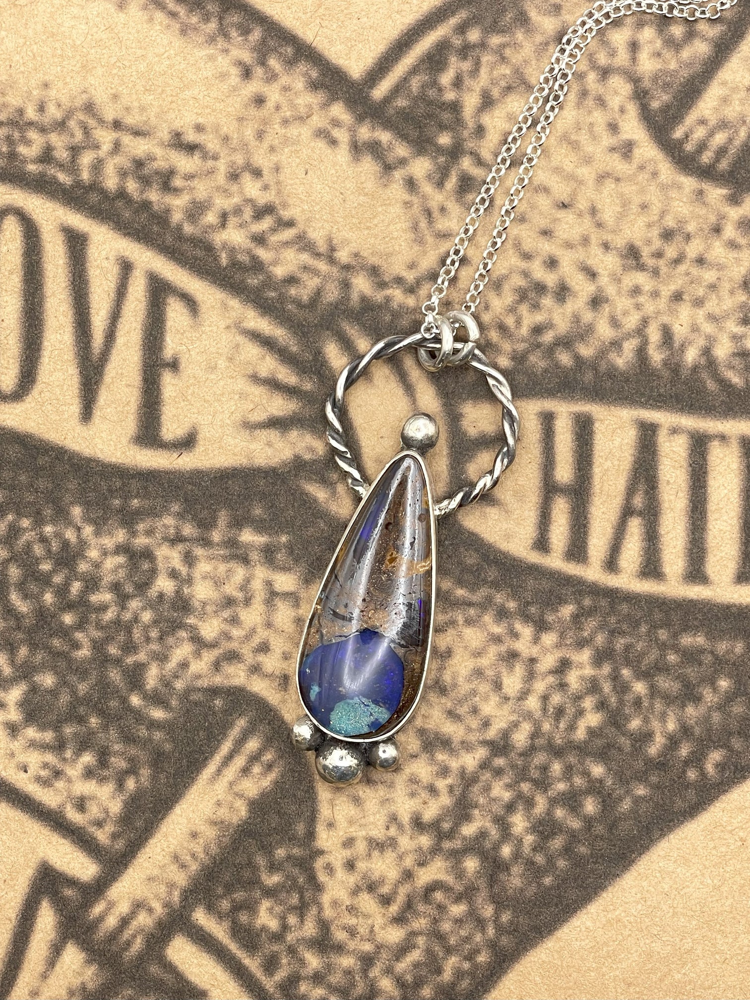 Sterling Silver Boulder Opal Pendant Necklace