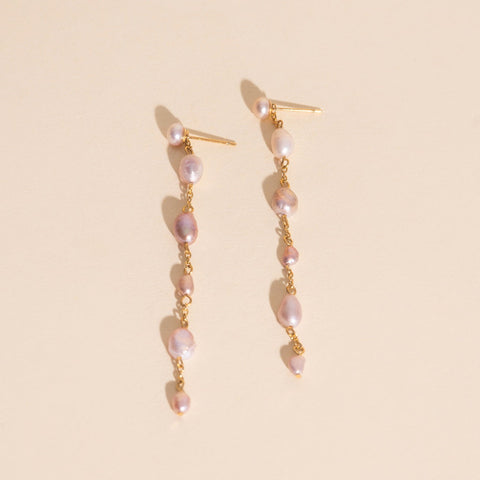 Pearl Dangle Chain Stud Earrings