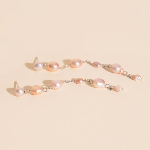 Pearl Dangle Chain Stud Earrings