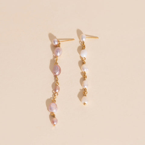 Pearl Dangle Chain Stud Earrings