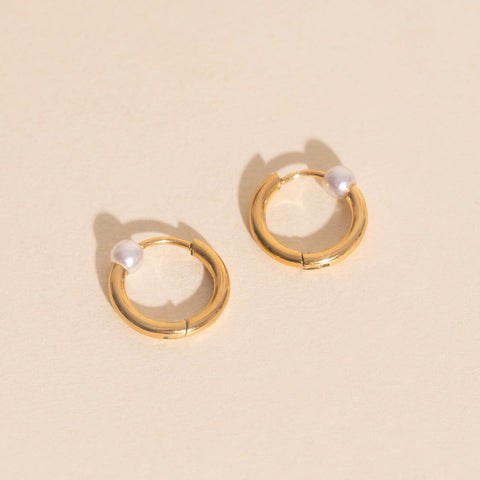 Pearl Huggie Hoop Earrings