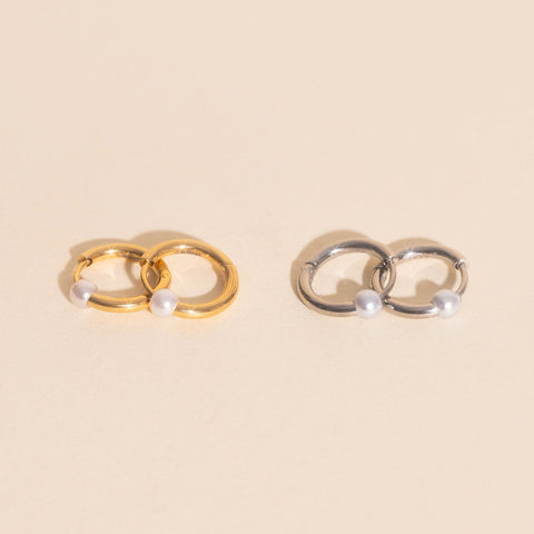 Pearl Huggie Hoop Earrings