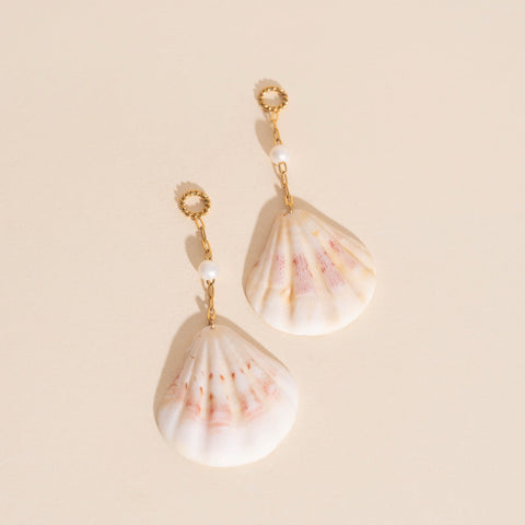 Jumbo Seashell Dangle Huggie Hoop Charms