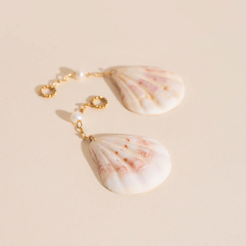 Jumbo Seashell Dangle Huggie Hoop Charms