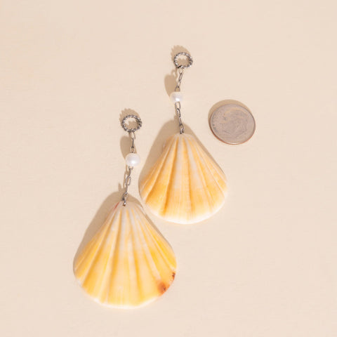Jumbo Seashell Dangle Huggie Hoop Charms