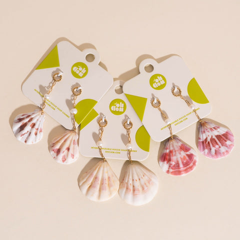 Jumbo Seashell Dangle Huggie Hoop Charms