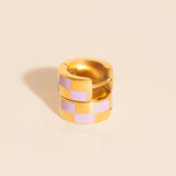 Checkered Rounded Super Chunky Huggie Hoop Earrings