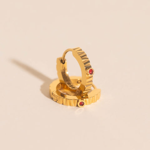 Red Crystal Textured Huggie Hoop Earrings