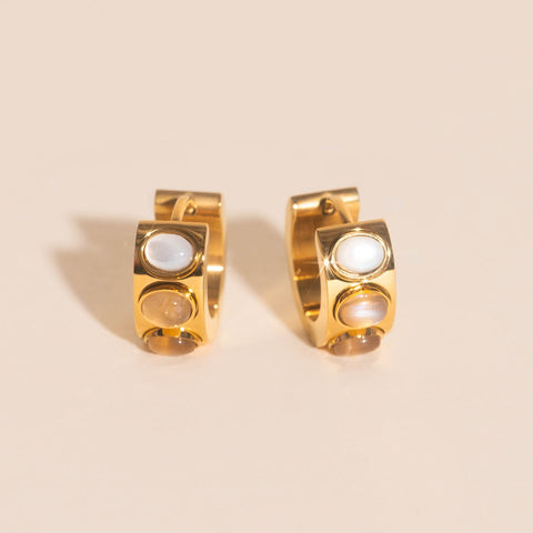 Triple Stone Super Chunky Huggie Hoop Earrings