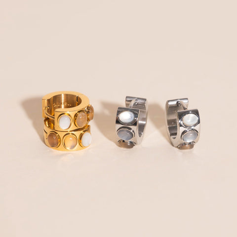 Triple Stone Super Chunky Huggie Hoop Earrings