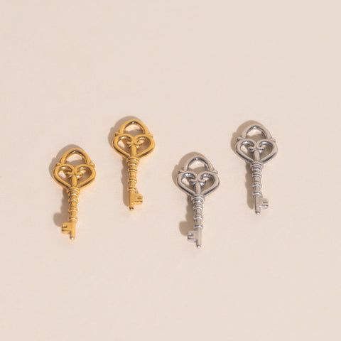 Key Heart Huggie Hoop Charms