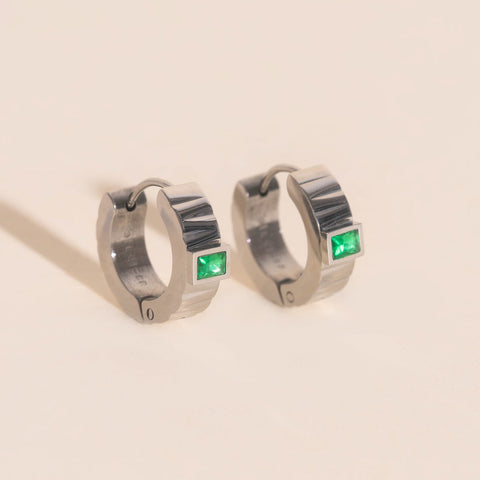 Textured Emerald Crystal Chunky Huggie Hoop Earrings