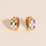 Checkered Super Chunky Huggie Hoop Earrings