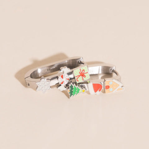 Christmas Oblong 3D Huggie Hoop Earrings