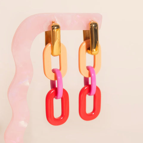 Color Block Acrylic Chain Huggie Hoop Charms