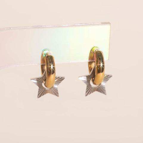 Winter Star Chunky Huggie Hoop Charms