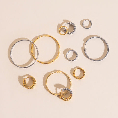 Twisted Rope Rounded Huggie Hoop Earrings