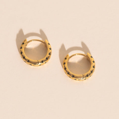 Black Star Chunky Huggie Hoop Earrings