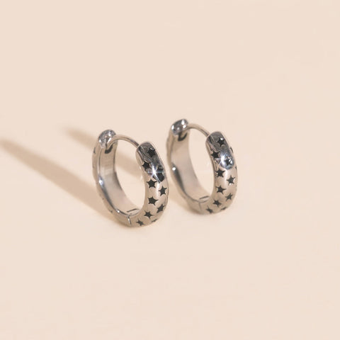 Black Star Chunky Huggie Hoop Earrings