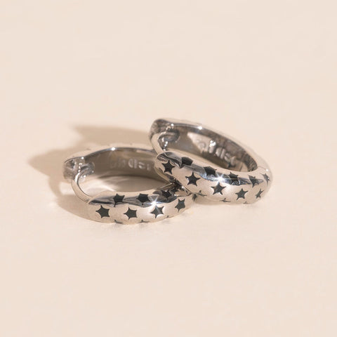 Black Star Chunky Huggie Hoop Earrings