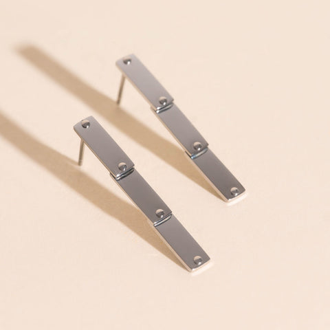 Flat Hammered Bar Stud Earrings