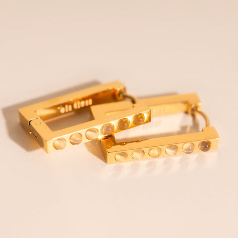Rounded Stone Rectangle Huggie Hoop Earrings
