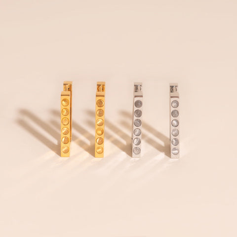 Rounded Stone Rectangle Huggie Hoop Earrings