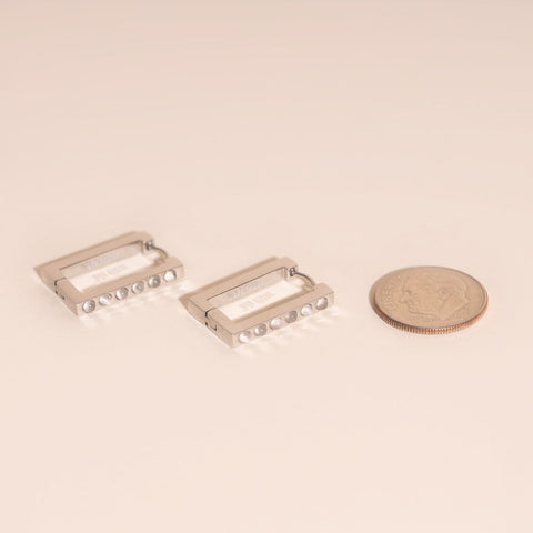 Rounded Stone Rectangle Huggie Hoop Earrings