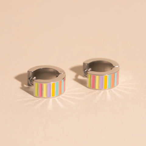 Spring Striped Super Chunky Huggie Hoop Earrings