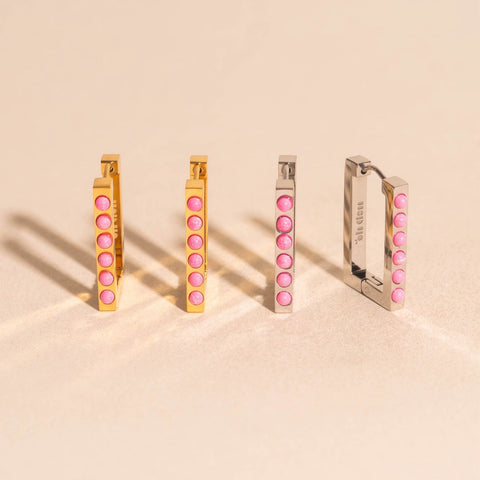Rounded Stone Rectangle Huggie Hoop Earrings