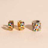Global Goals Checkered Super Chunky Huggie Hoop Earrings