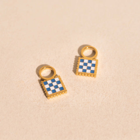 Checkered Chunky Huggie Hoop Charms