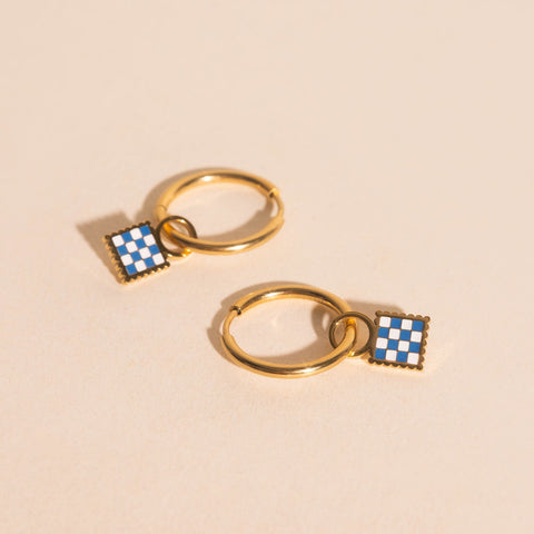 Checkered Chunky Huggie Hoop Charms
