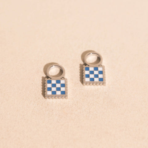 Checkered Chunky Huggie Hoop Charms