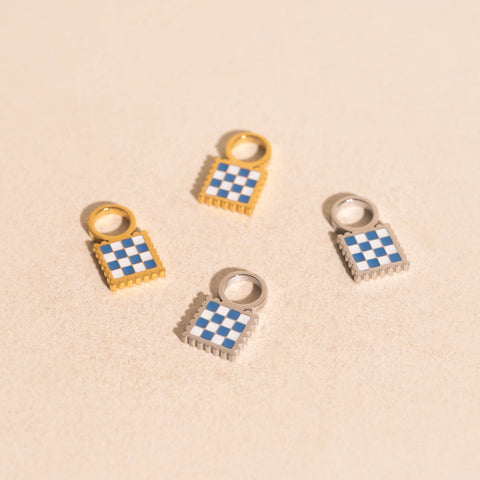 Checkered Chunky Huggie Hoop Charms