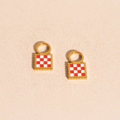 Checkered Chunky Huggie Hoop Charms