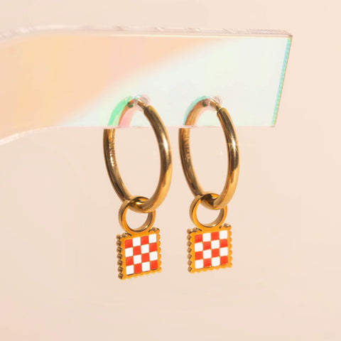 Checkered Chunky Huggie Hoop Charms