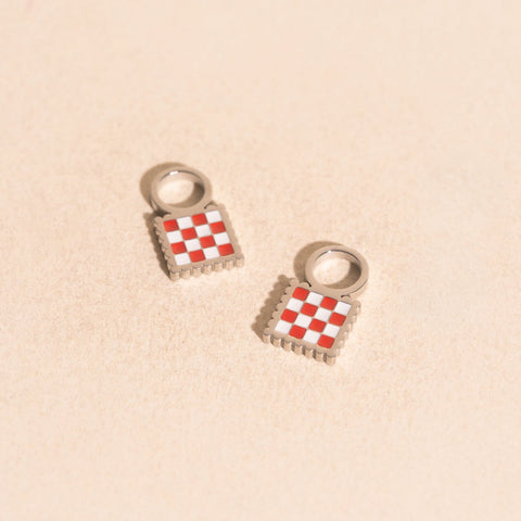 Checkered Chunky Huggie Hoop Charms