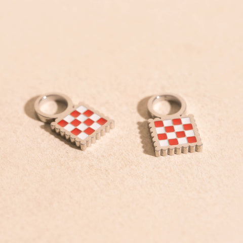Checkered Chunky Huggie Hoop Charms