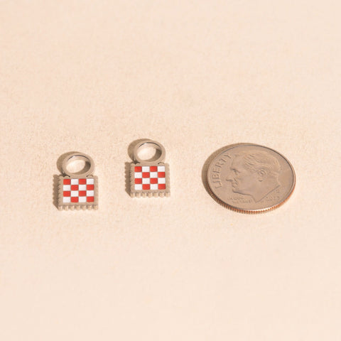Checkered Chunky Huggie Hoop Charms